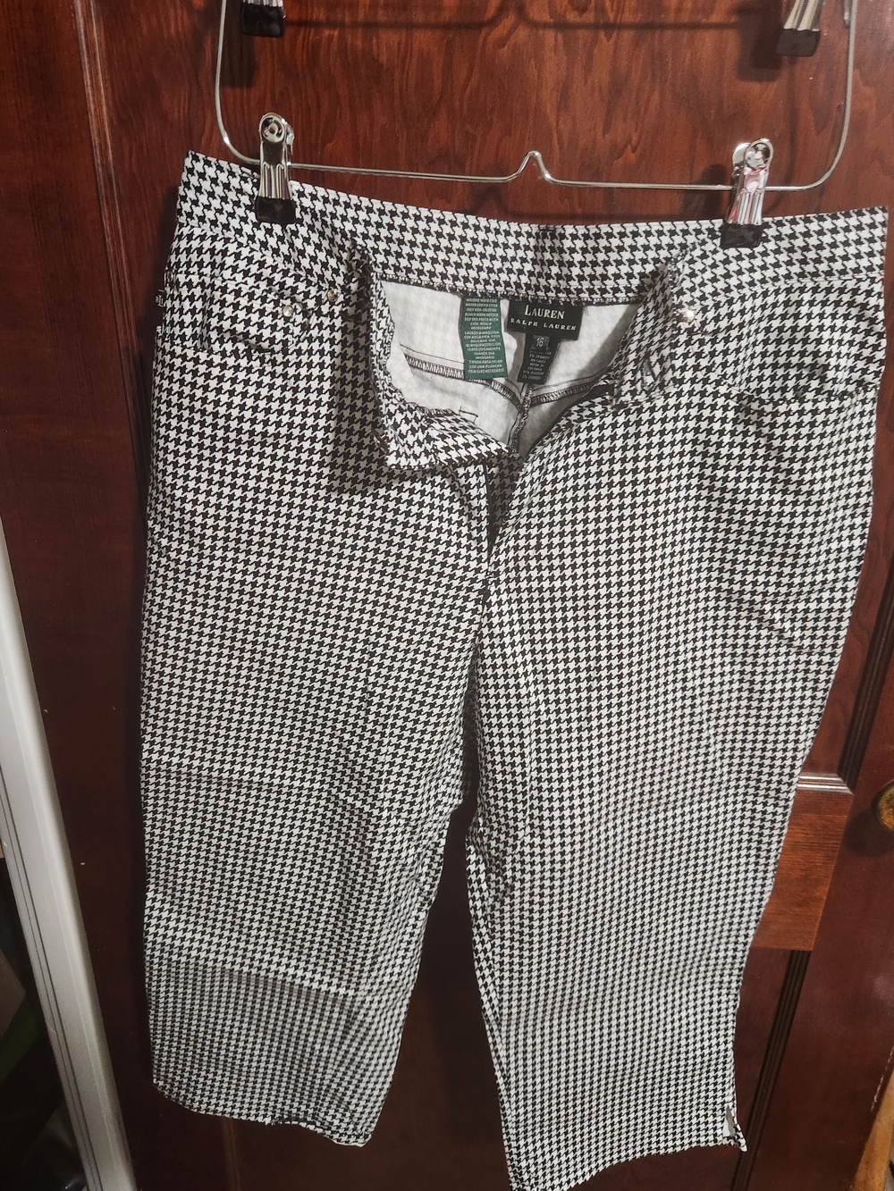 Lauren Ralph Lauren Houndstooth Crop Pants Black White Size 16 NWOT - Picture 1 of 7
